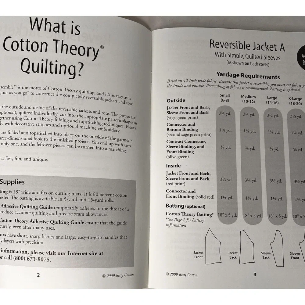 Cotton Theory Quilting Reversible Jackets #QY42 Paperback 5 Sizes Uncut Pattern